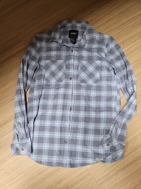 5.11 Tactical Grey and Light Blue Plaid Button-Down Shirt XS